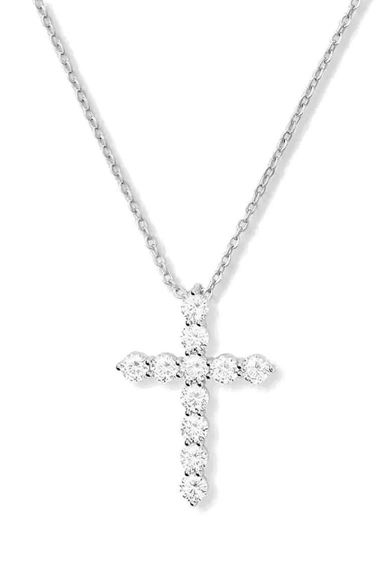 Oh She Fancy Small Cubic Zirconia Cross Pendant Necklace, Main, color, SILVER-WHITE