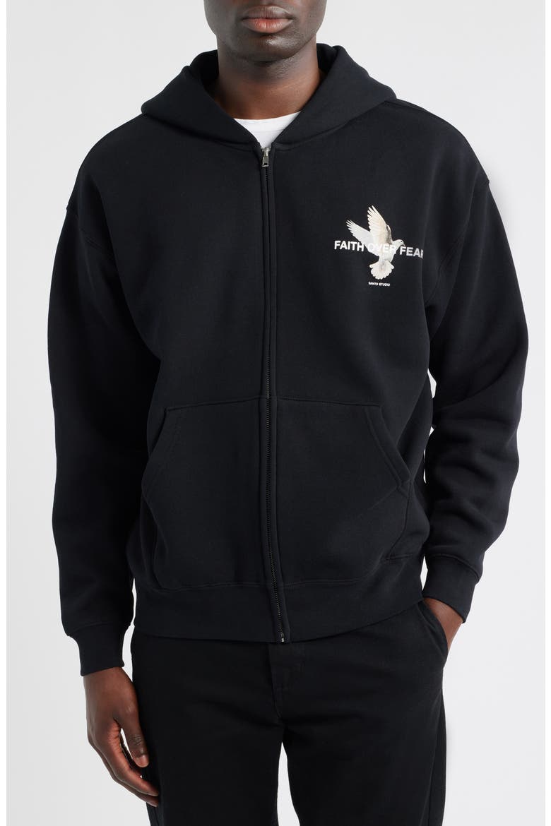 Faith over Fear Fleece Zip Hoodie, Alternate, color, BLACK