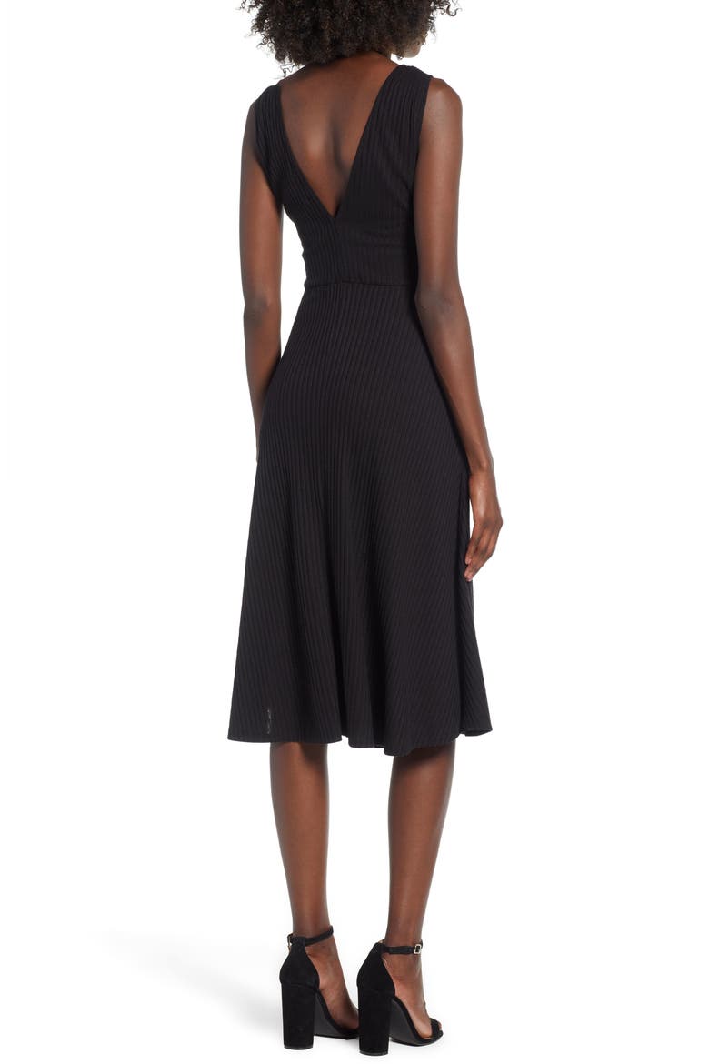 Rib Knit Midi Dress, Alternate, color, BLACK