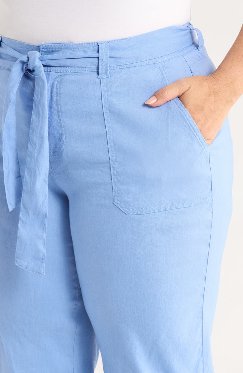 Liverpool Los Angeles Belted Linen Blend Wide Leg Crop Pants, Alternate, color, Chambray Blue