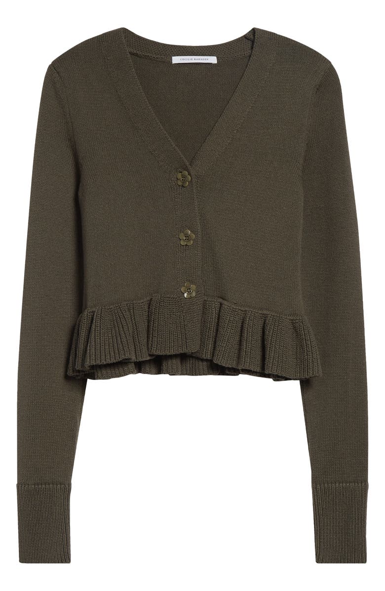 Cecilie Bahnsen Prisca Cotton & Silk Cardigan, Main, color, Olive Cotton Silk Blend