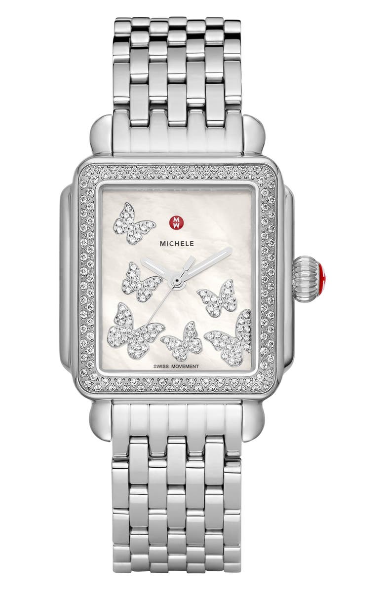MICHELE Deco Butterfly Diamond Bracelet Watch, 33mm, Main, color,