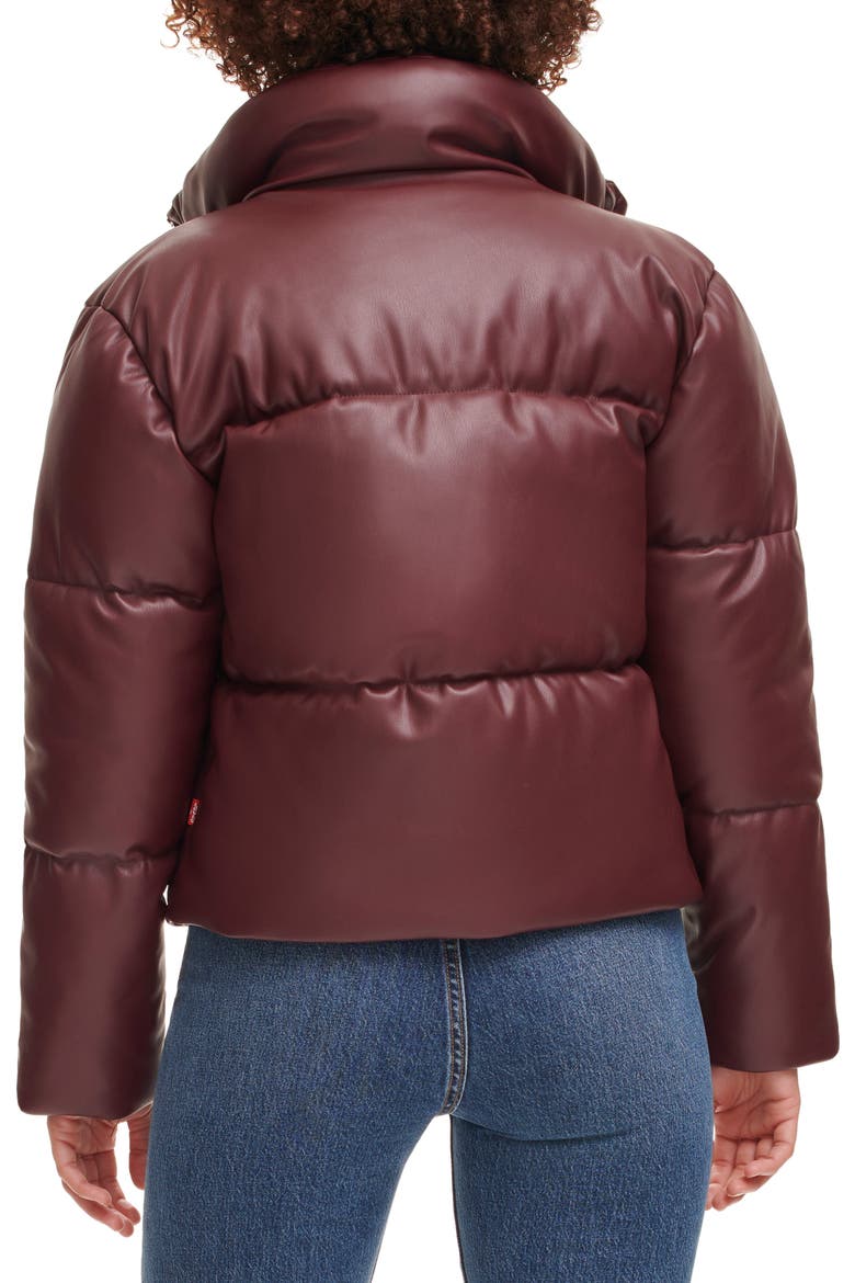 Water Resistant Faux Leather Puffer Jacket, Alternate, color, CHOCOLATE BROWN