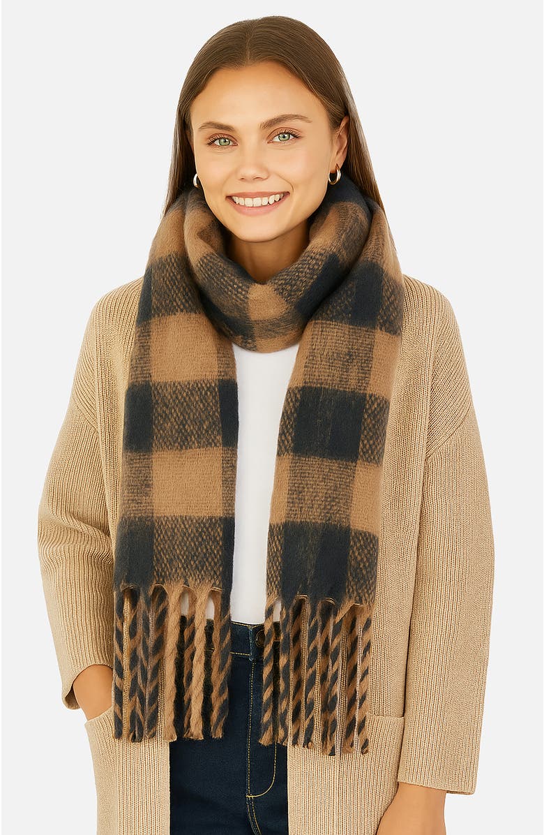 Yumi Checked Super Soft Scarf, Alternate, color, Brown