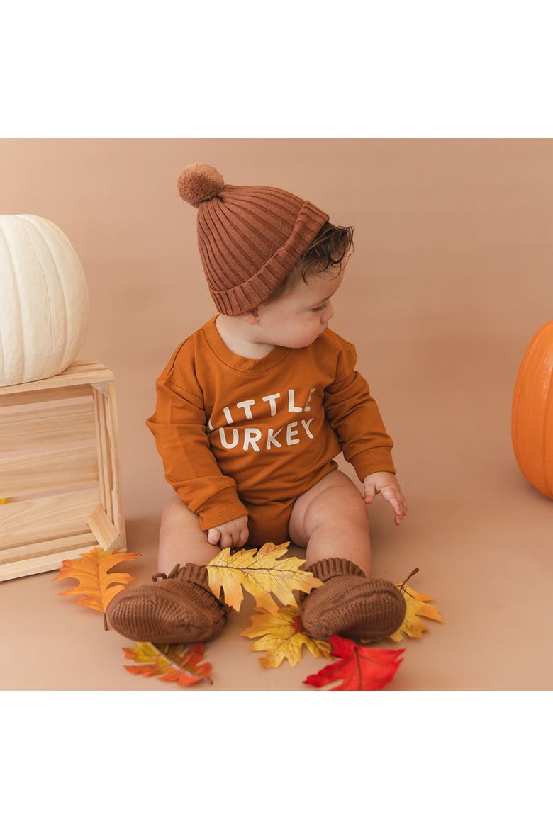 Little Turkey Thanksgiving Long Sleeve Romper, Alternate, color, Burnt Orange