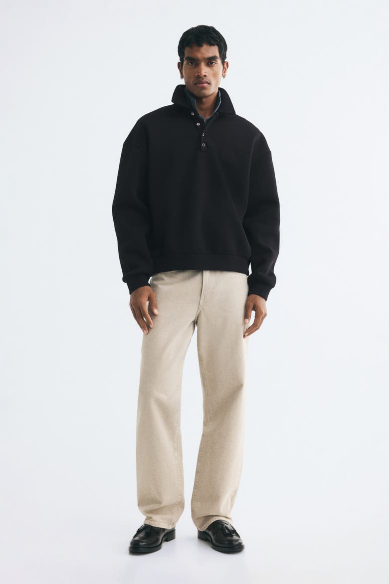 Oversized Scuba Knit Polo Shirt, Alternate, color, Black
