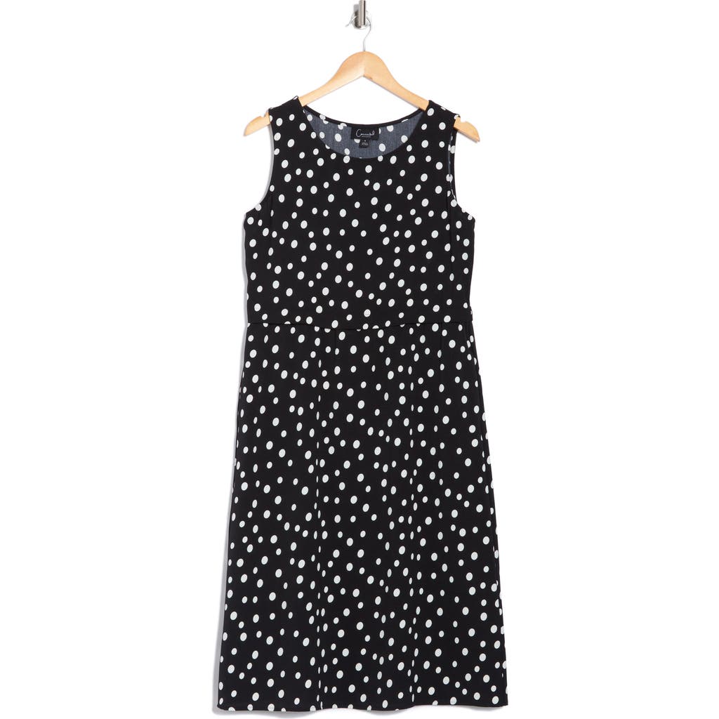 Connected Apparel Polka Dot Sleeveless Pocket Midi Dress In Black