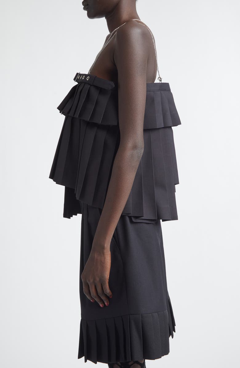 Noir Kei Ninomiya Pleated Chain Strap Wool Blend Gabardine Camisole, Alternate, color, Black