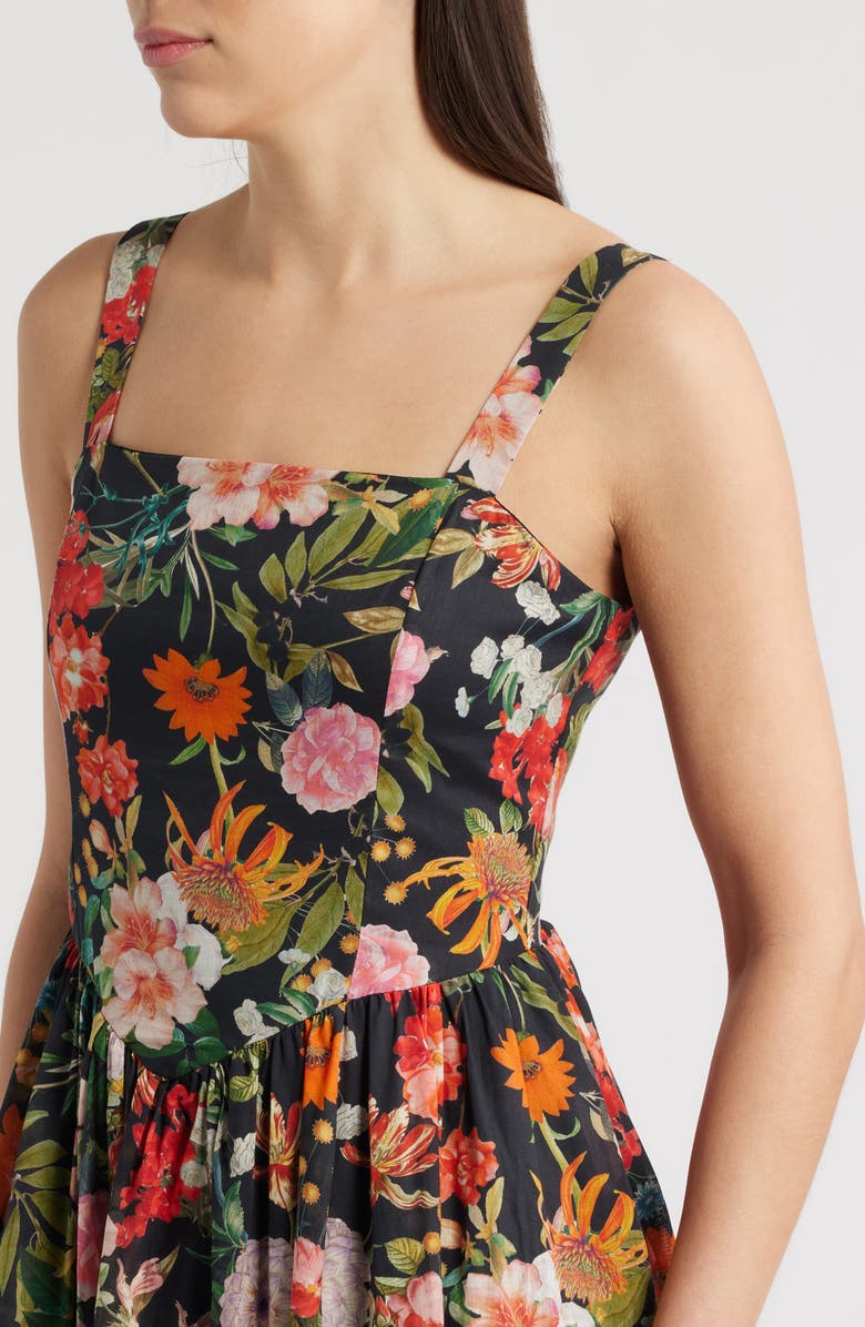 Julia Jordan Floral Basque Waist Fit & Flare Midi Dress, Alternate, color, Black Multi