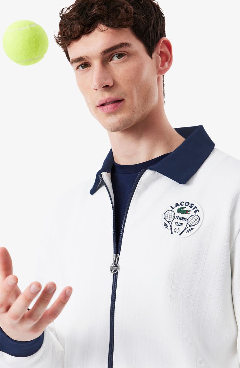 Lacoste Tennis Heritage Zip Jacket, Alternate, color, 522 White/ Navy Blue