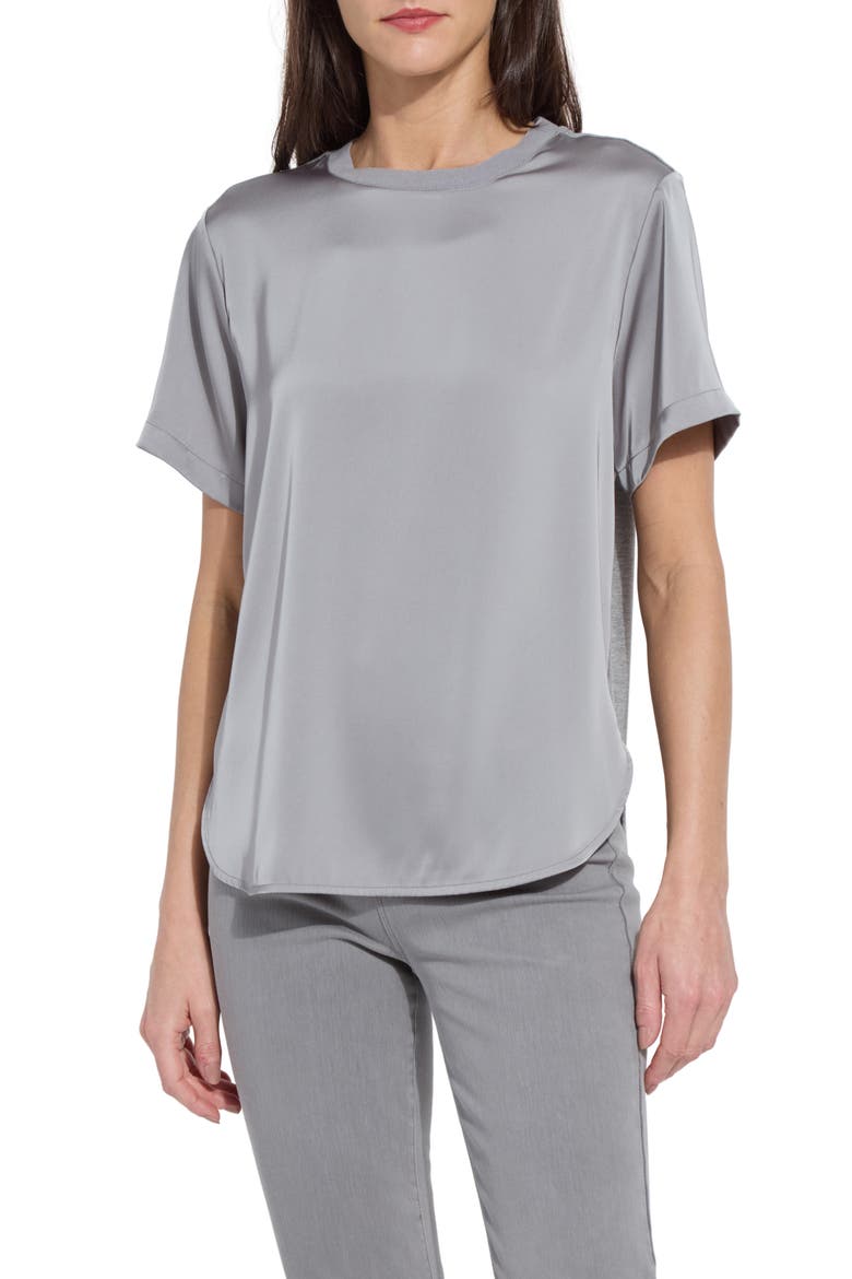 A-Line Crewneck Mixed Media Top, Main, color, DARK HEATHER GREY
