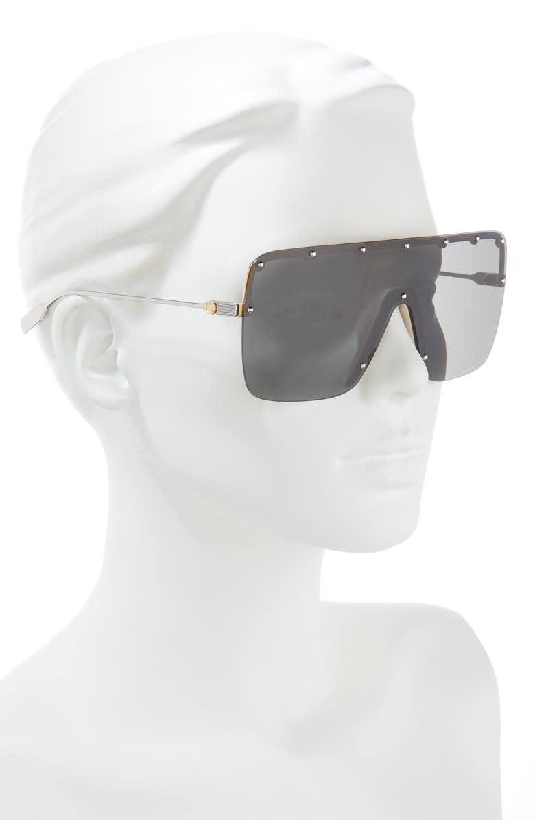 Gucci 99mm Shield Sunglasses, Alternate, color, Gold Silver Grey