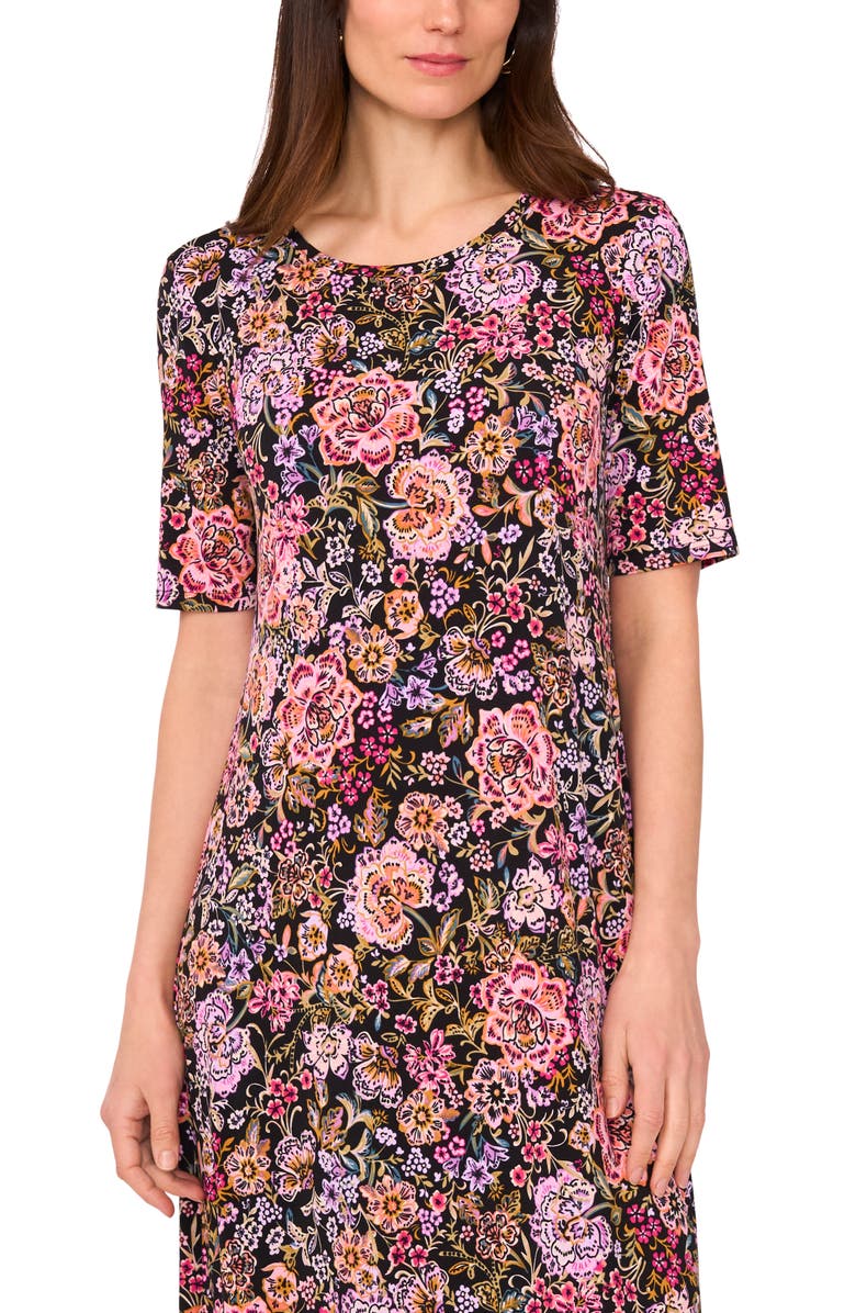 Vince Camuto Floral Print Maxi Dress, Alternate, color, Rich Black