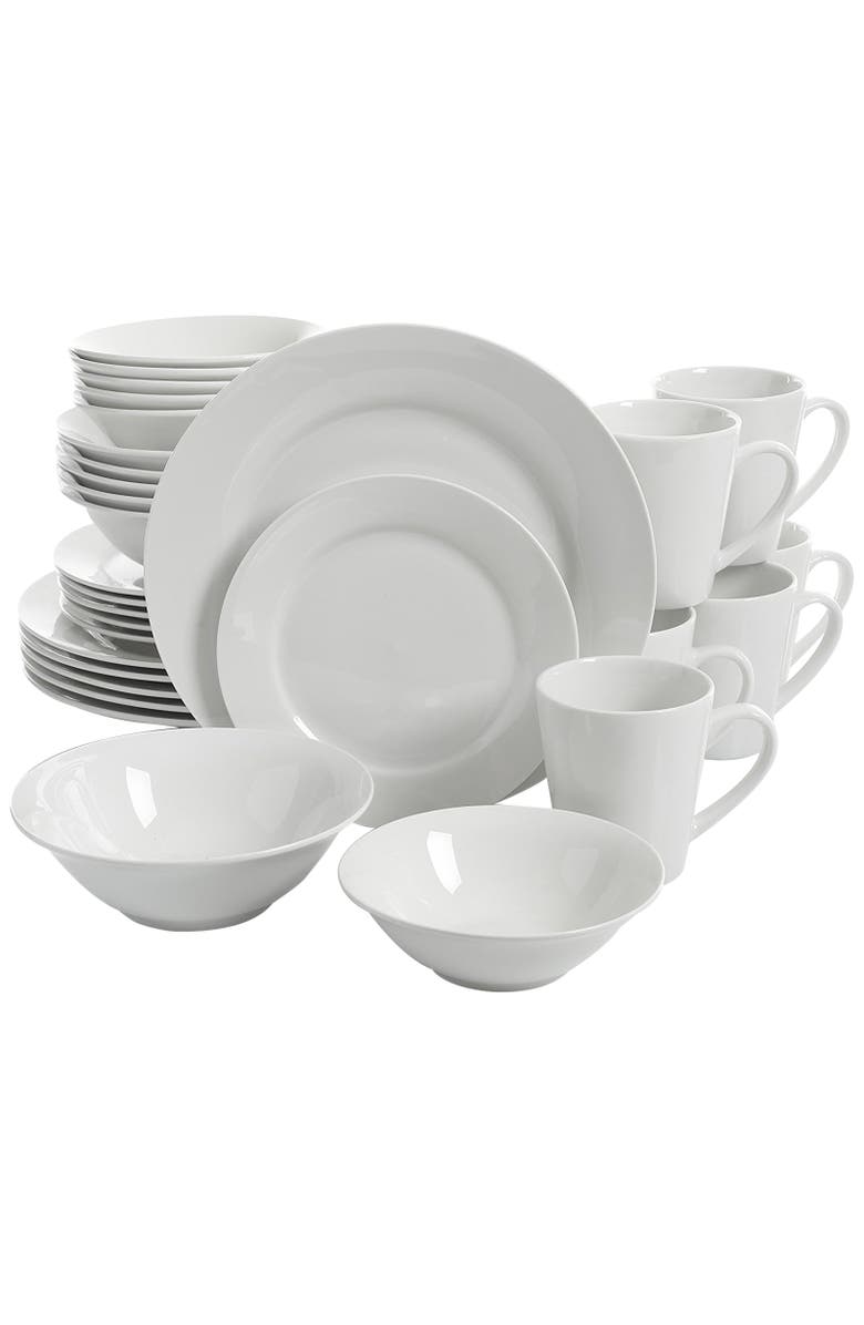 Gibson Home Noble Court 30 Piece Ceramic Dinnerware Set, Main, color, White
