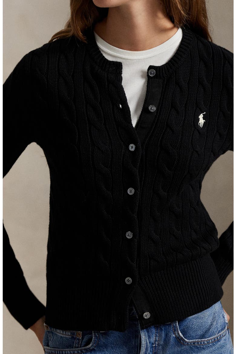 Cable Knit Cotton Blend Cardigan, Alternate, color, POLO BLACK