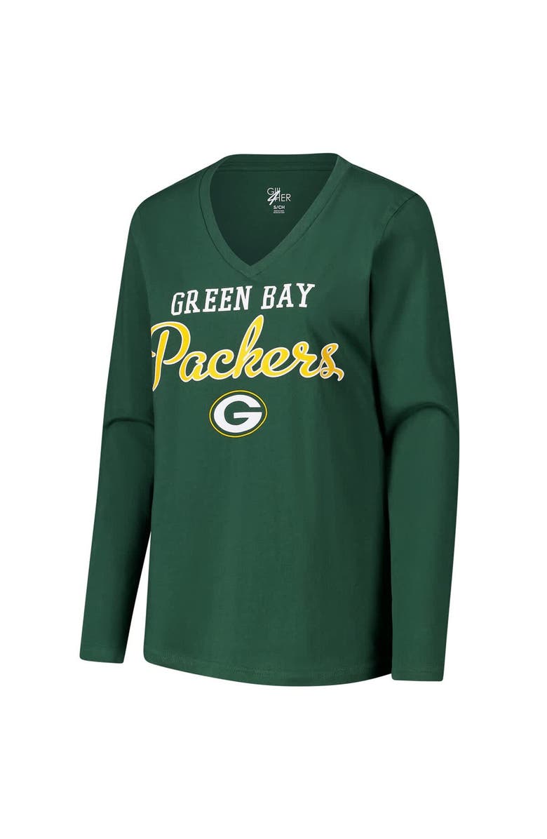 G-III 4HER BY CARL BANKS Women's G-III 4Her by Carl Banks Green Green Bay Packers Post Season Long Sleeve V-Neck T-Shirt, Alternate, color, 