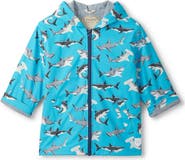 Hatley Kids' Shark Party Color Changing Waterproof Hooded Raincoat