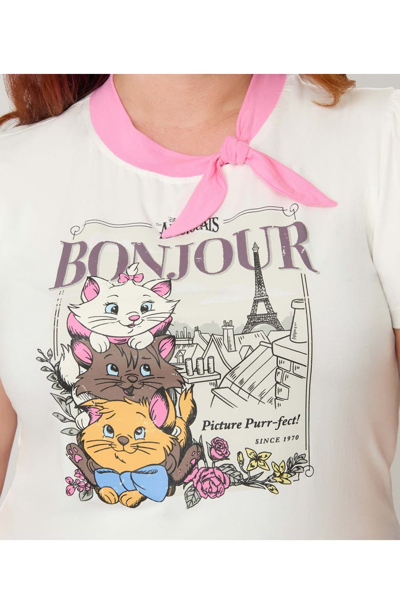 Unique Vintage Plus Size Short Sleeve Tie Neck Sweetie Knit Top, Alternate, color, White Cat Print