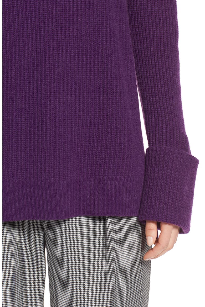 Wide Cuff Turtleneck Cashmere Sweater, Alternate, color, PURPLE ROYAL