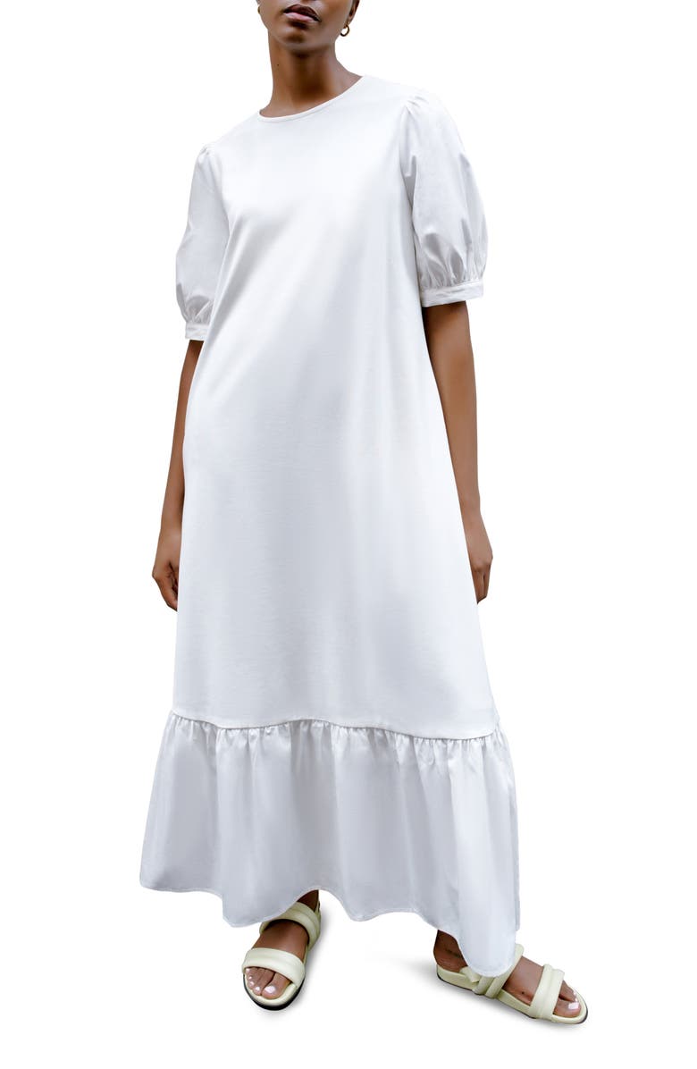 Marcella Olivia Mixed Media Midi Dress, Main, color, Off White