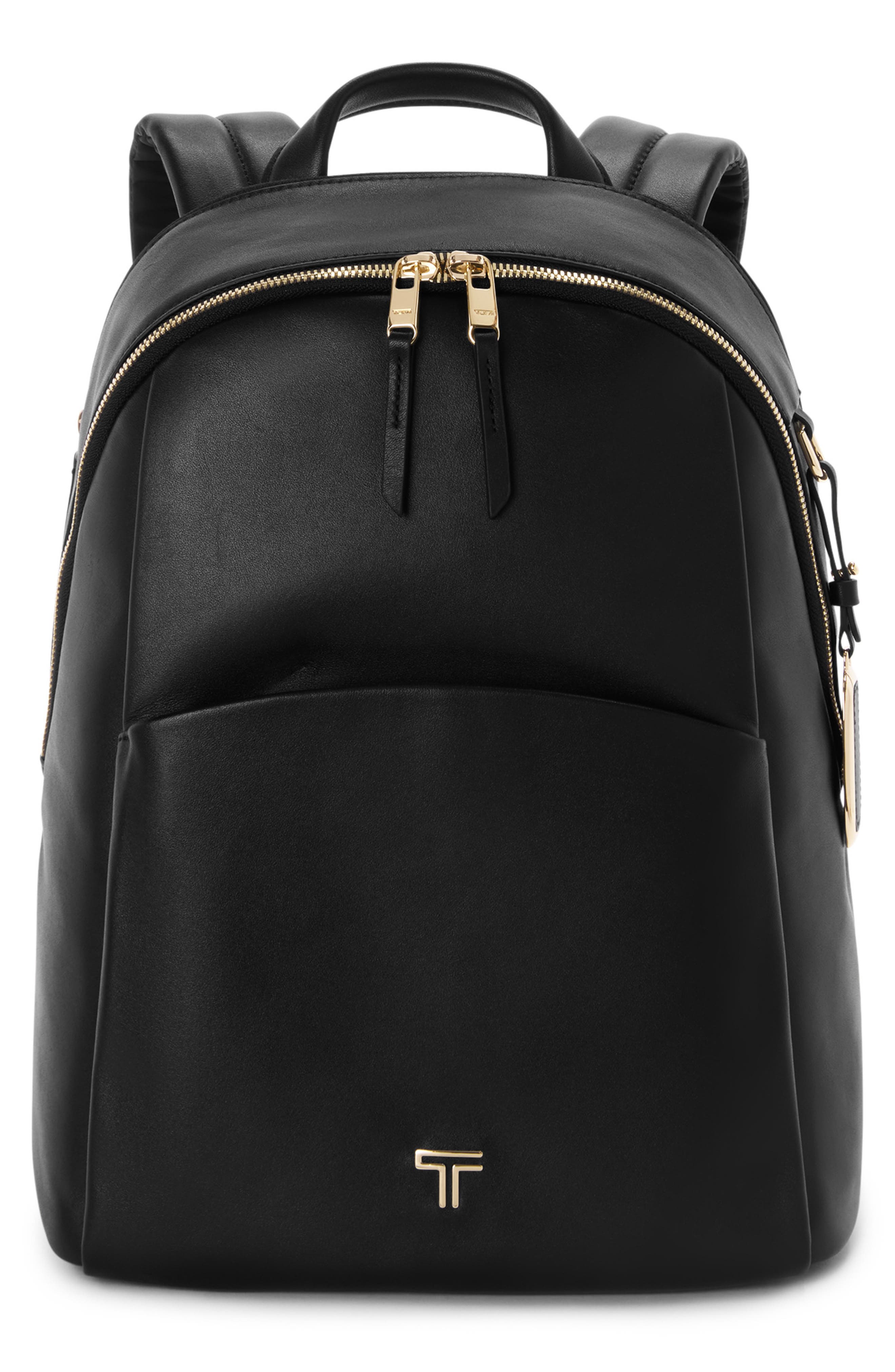 Voyageur Raina Medium Leather Backpack, Alternate, color, BLACK/ LIGHT GOLD