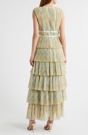 Plunge Neck Tiered Tulle Dress