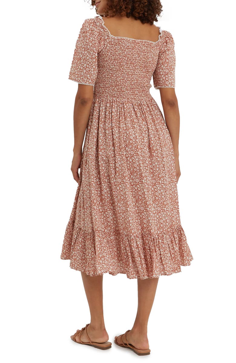 Nom Maternity Raquel Floral Convertible Neck Midi Maternity Dress, Alternate, color, 