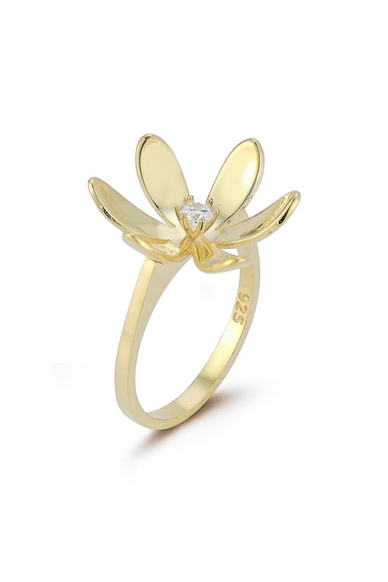 Cubic Zirconia Floral Ring, Main, color, GOLD