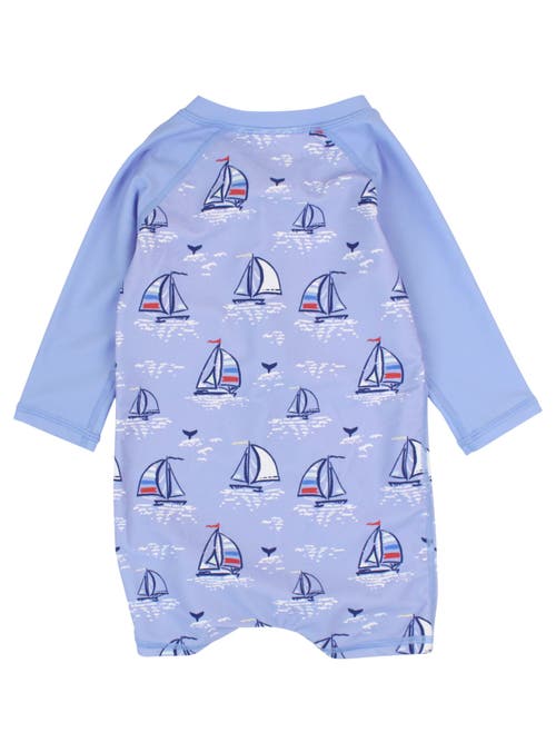 Ruggedbutts Boys Long Sleeve One Piece Rash Guard In Blue Seas The Day