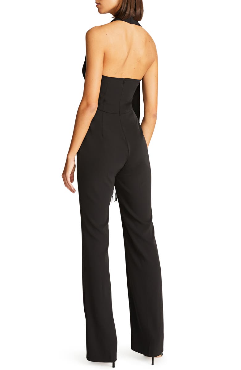 HALSTON Tamra Fringe Crepe Halter Jumpsuit, Alternate, color, 