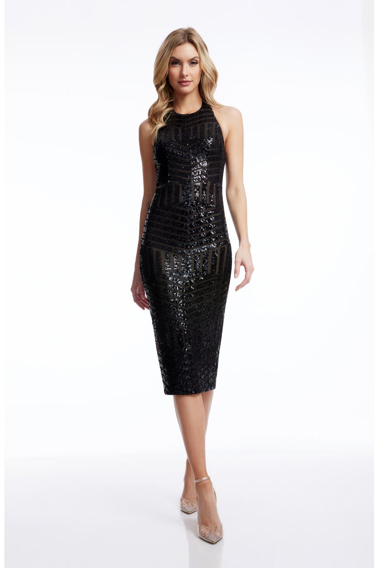 Cleo Sequin Sheath Cocktail Dress, Alternate, color, BLACK