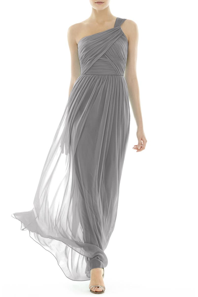 One-Shoulder Shirred Chiffon Gown, Main, color, QUARRY