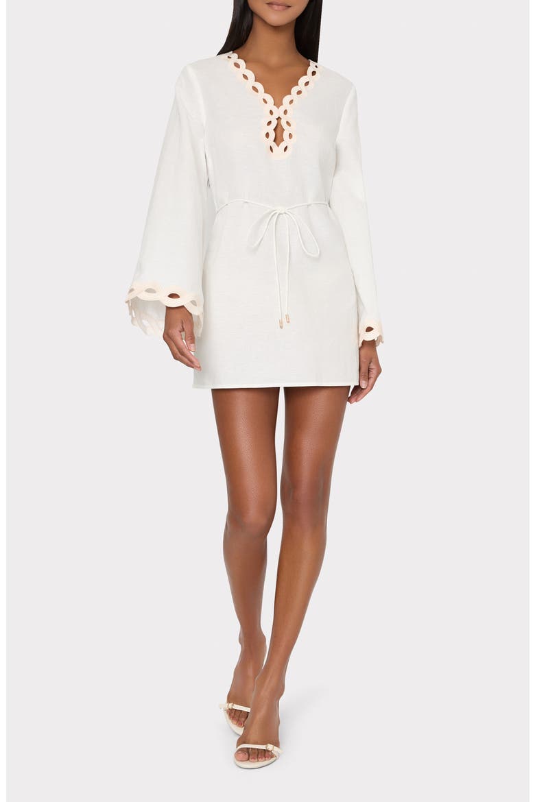 Embroidered Chain Long Sleeve Cotton & Lined Cover-Up Dress, Main, color, WHITE