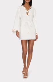 Milly Embroidered Chain Long Sleeve Cotton & Lined Cover-Up Dress