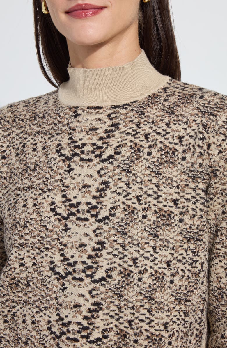 Lysse Declan Mock Neck Jacquard Sweater, Alternate, color, Lux Camel Snake Jacquard