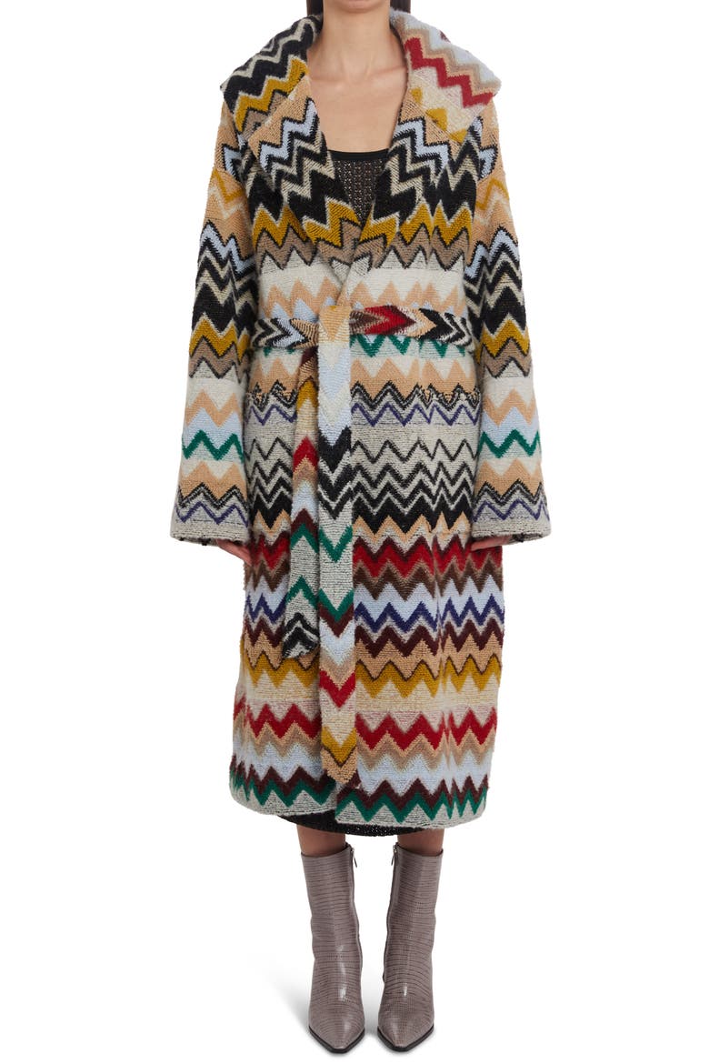 Chevron Stripe Hooded Sweater Coat, Alternate, color, BEIGE MULTICOLOR