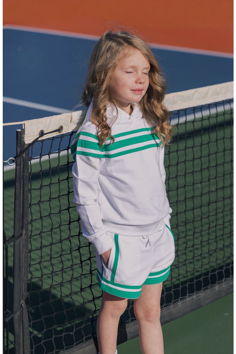 Kids' Organic French Terry Hoodie, Alternate, color, White with Green