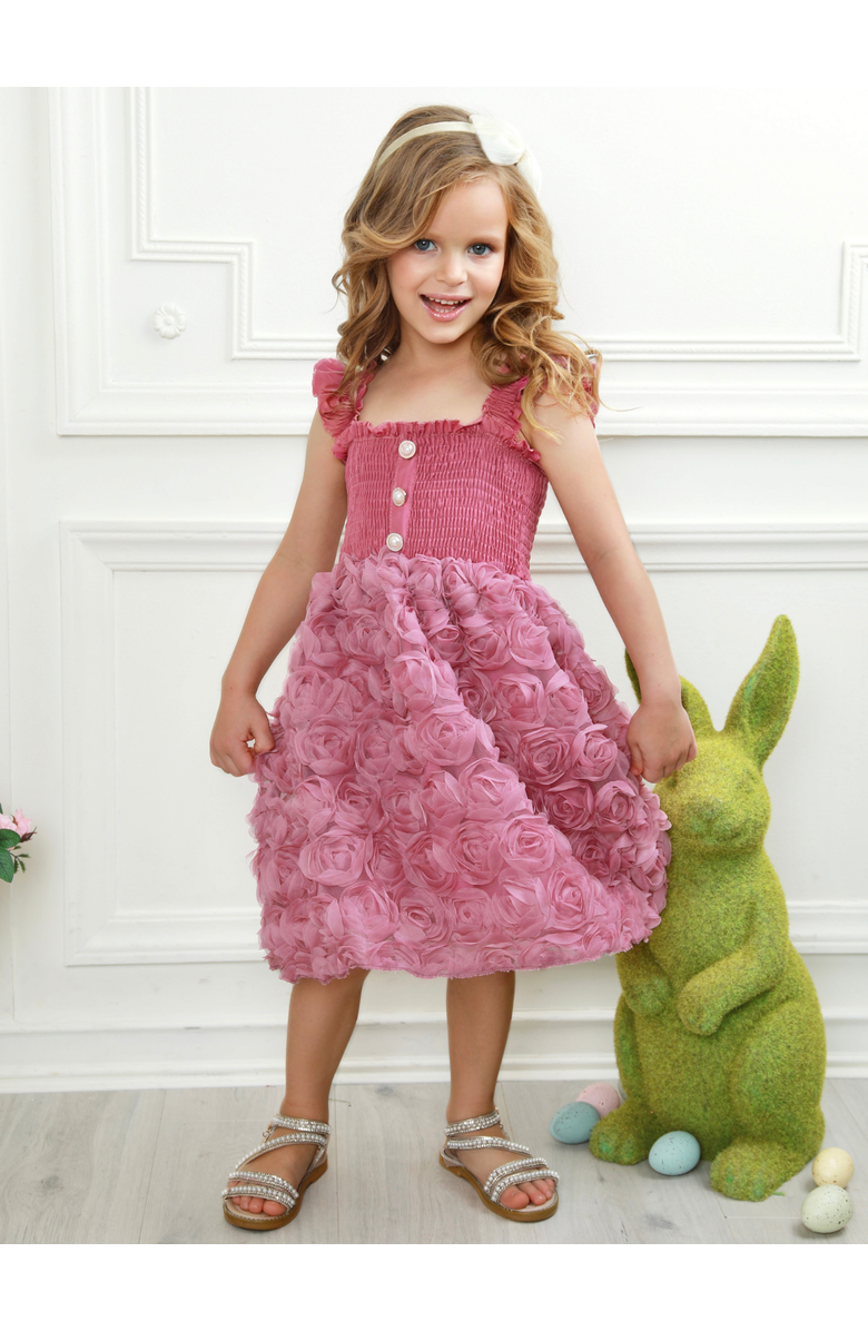 Mia Belle Girls Blush Garden Rosette Smocked Dress, Alternate, color, Pink