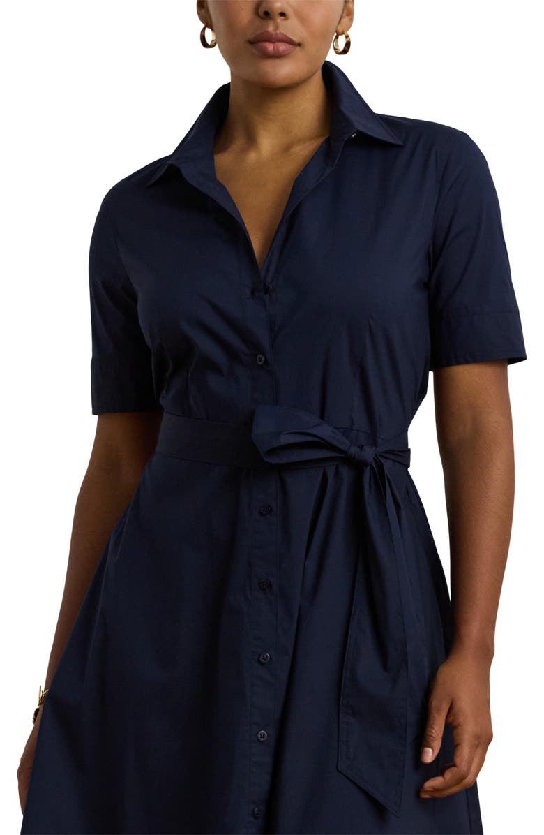 Lauren Ralph Lauren Belted Fit & Flare Cotton Blend Shirtdress, Alternate, color, Lauren Navy