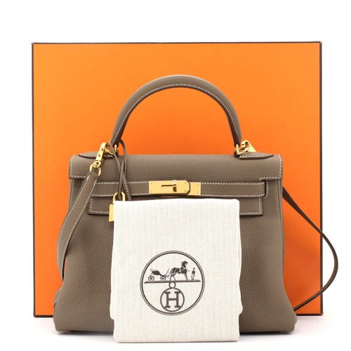 Pre-owned Hermes Hermes Kelly Handbag Grey Togo With Gold Hardware 28 In Brown