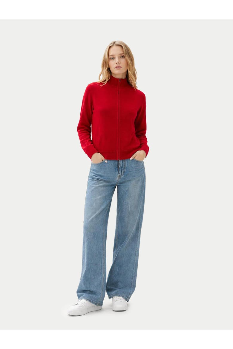 Timeless Cashmere Full-Zip Cardigan, Alternate, color, chili pepper