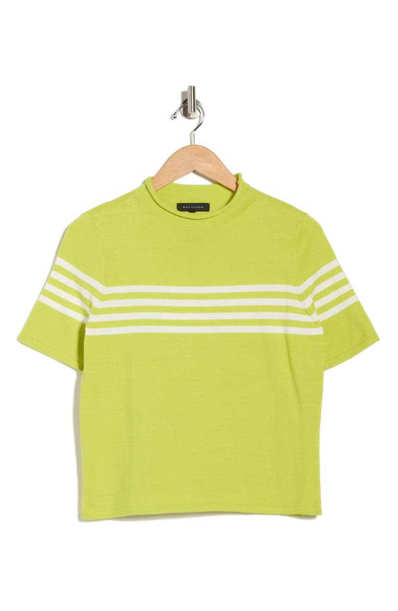 KAY UNGER SPORTSWEAR Stripe Short Sleeve Sweater, Alternate, color, Bright Chartreuse