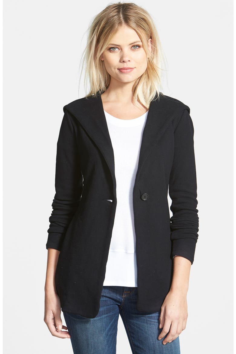 Hooded Fleece Blazer, Main, color, BLACK