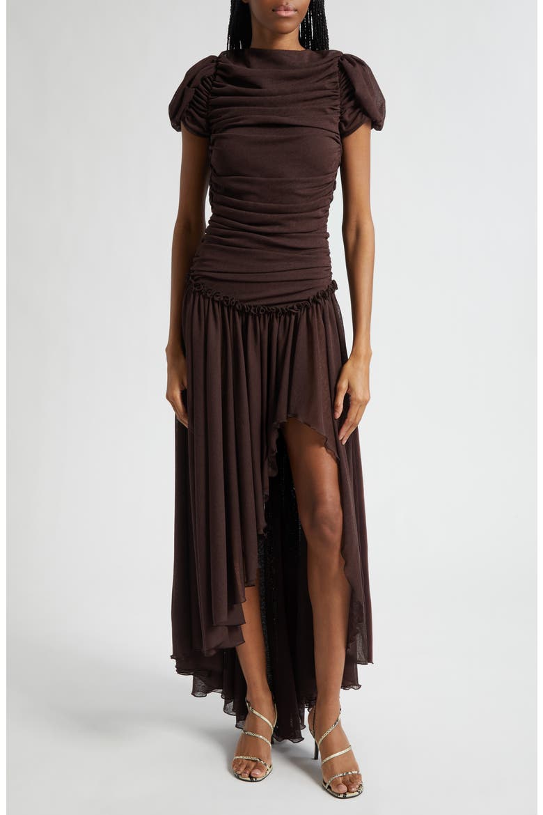 Adeline Open Back Semisheer Chiffon Maxi Dress, Main, color, BROWN