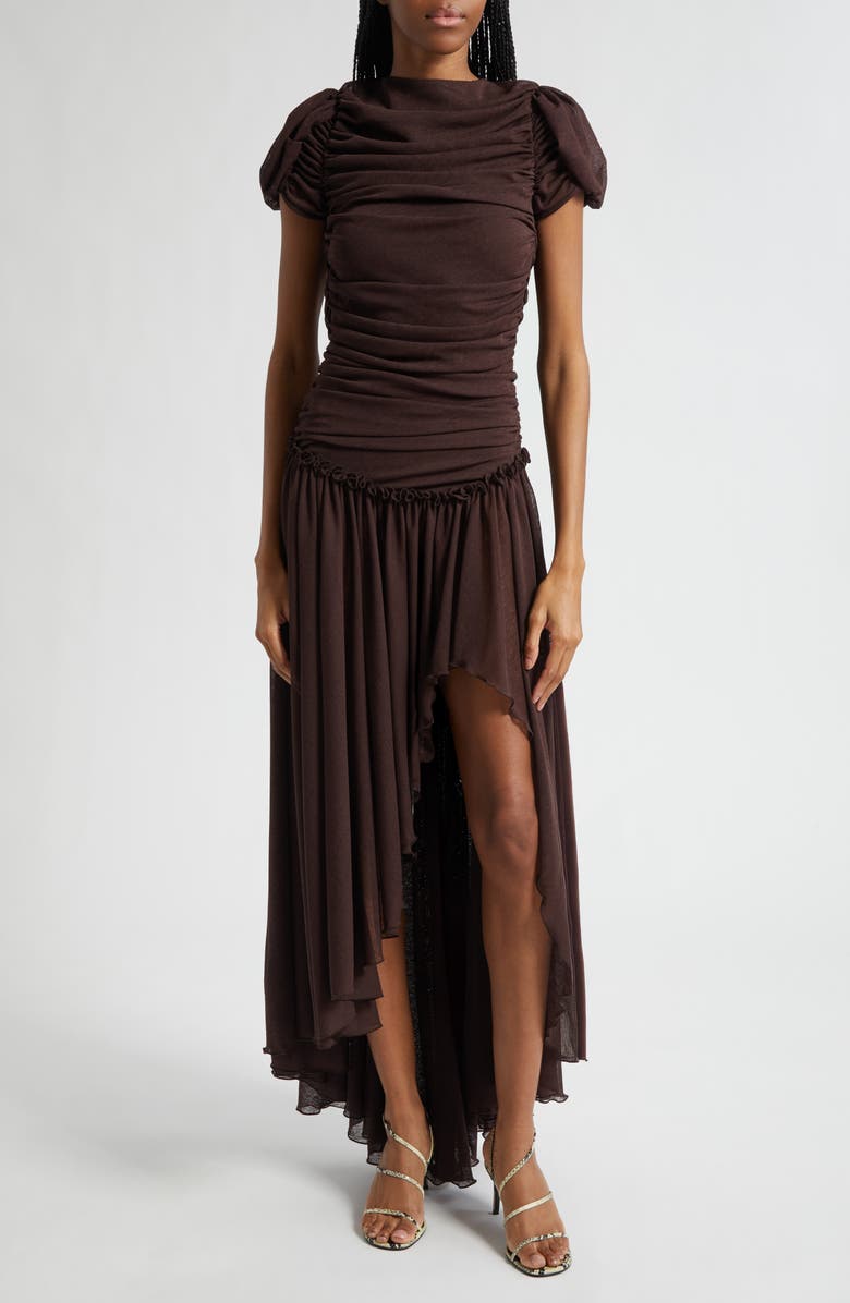 Siedrés Adeline Open Back Semisheer Chiffon Maxi Dress, Main, color, Brown