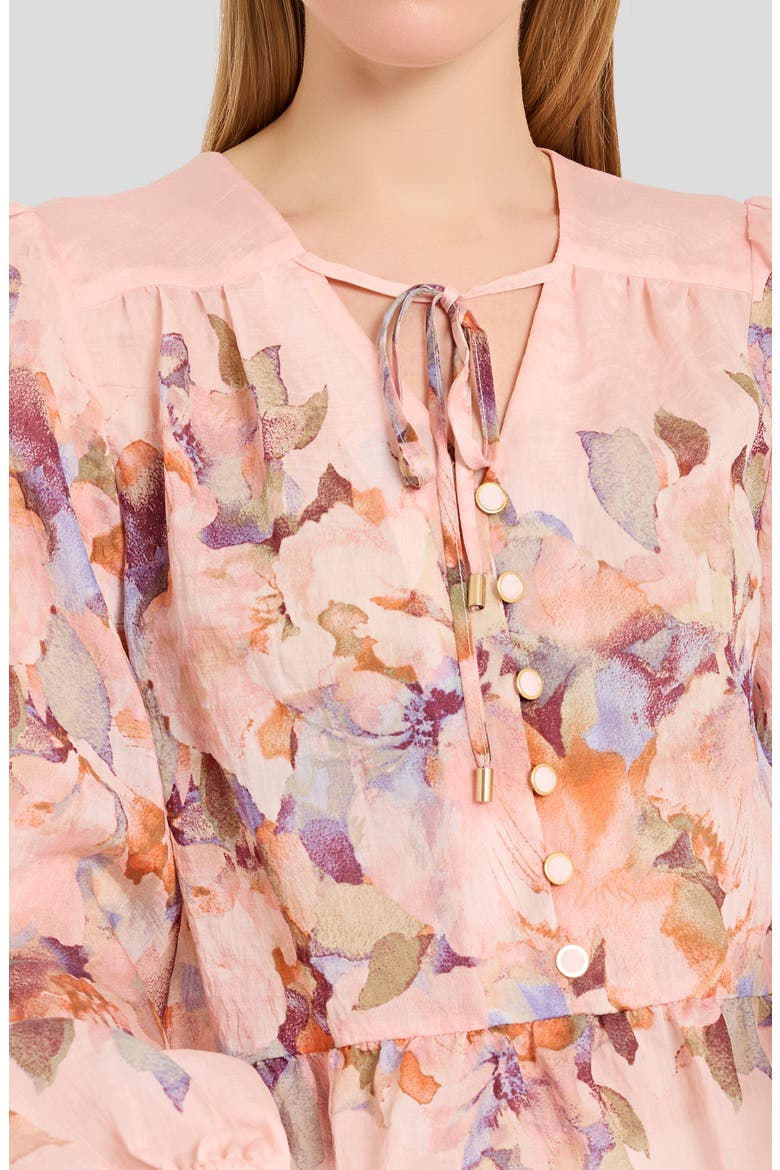 Floral Print Peplum Chiffon Top, Alternate, color, TEA ROSE MULTI