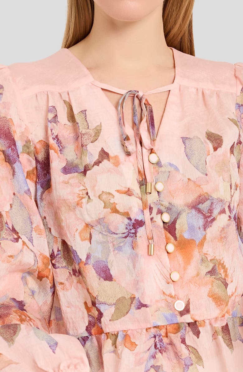 Tahari ASL Floral Print Peplum Chiffon Top, Alternate, color, Tea Rose Multi