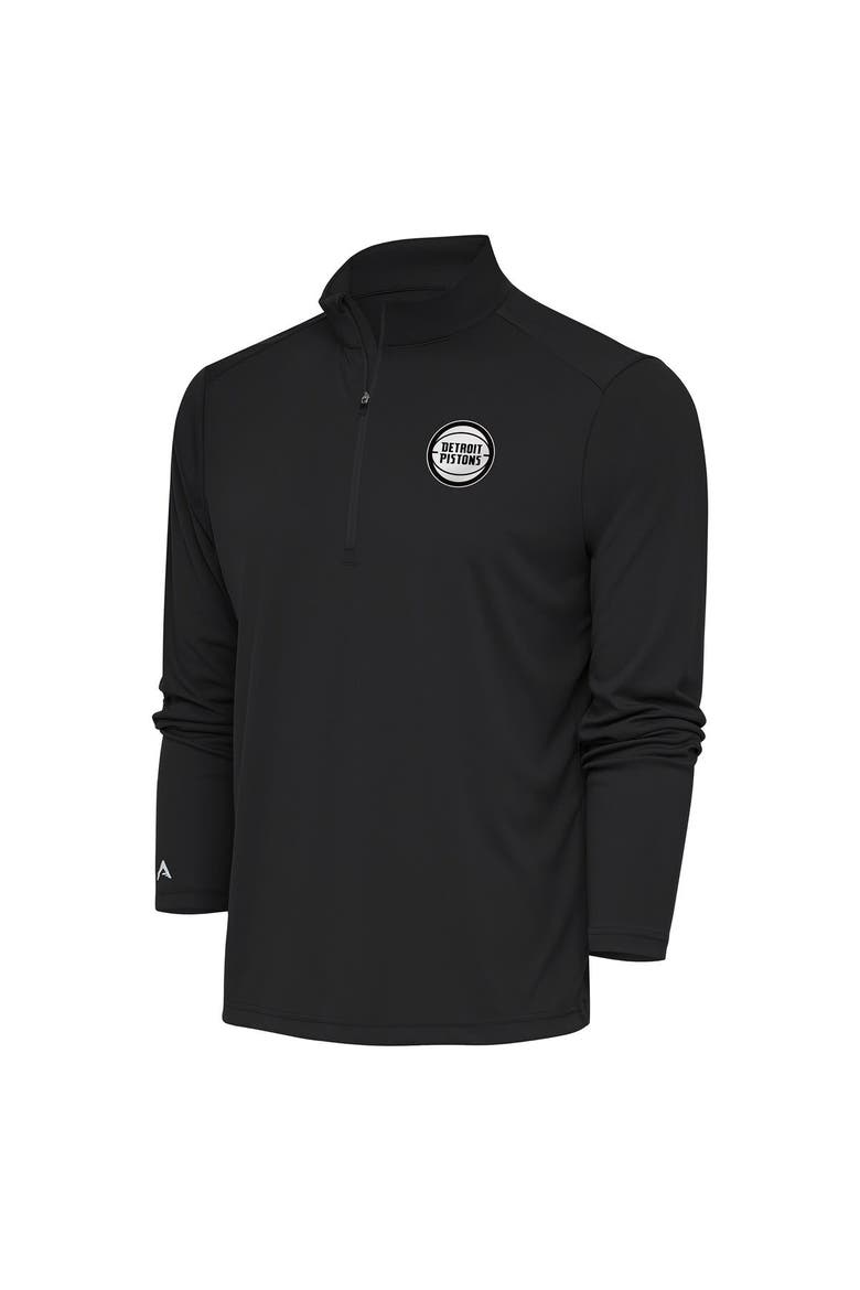 Men's Antigua Charcoal Detroit Pistons Metallic Logo Tribute Quarter-Zip Pullover, Alternate, color, Charcoal
