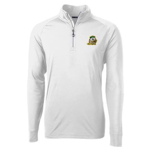 Men's Cutter & Buck White Oregon Ducks Adapt Eco Knit Quarter-Zip Pullover Jacket