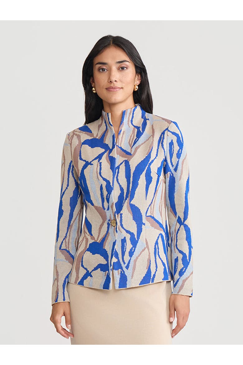 Tailored Multi-Color Abstract Knit Jacket, Alternate, color, Biscotti/Aegean Blue